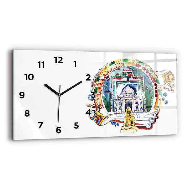 Négyszögletes üvegóra vízszintesen 60x30 Buddha festmény egy templomban