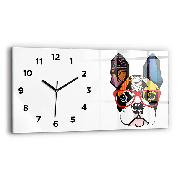 Vízszintes üvegóra 60x30 Francia bulldog szemüveggel