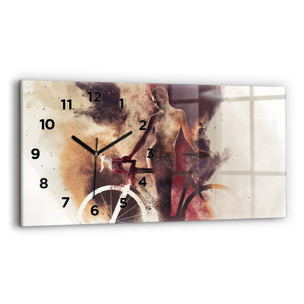 Négyszögletes üvegóra vízszintesen 60x30 Nő és kerékpár