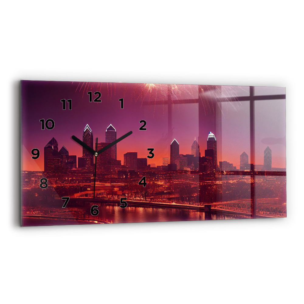Vízszintes üvegóra 60x30 Éjszakai város Philadelphia