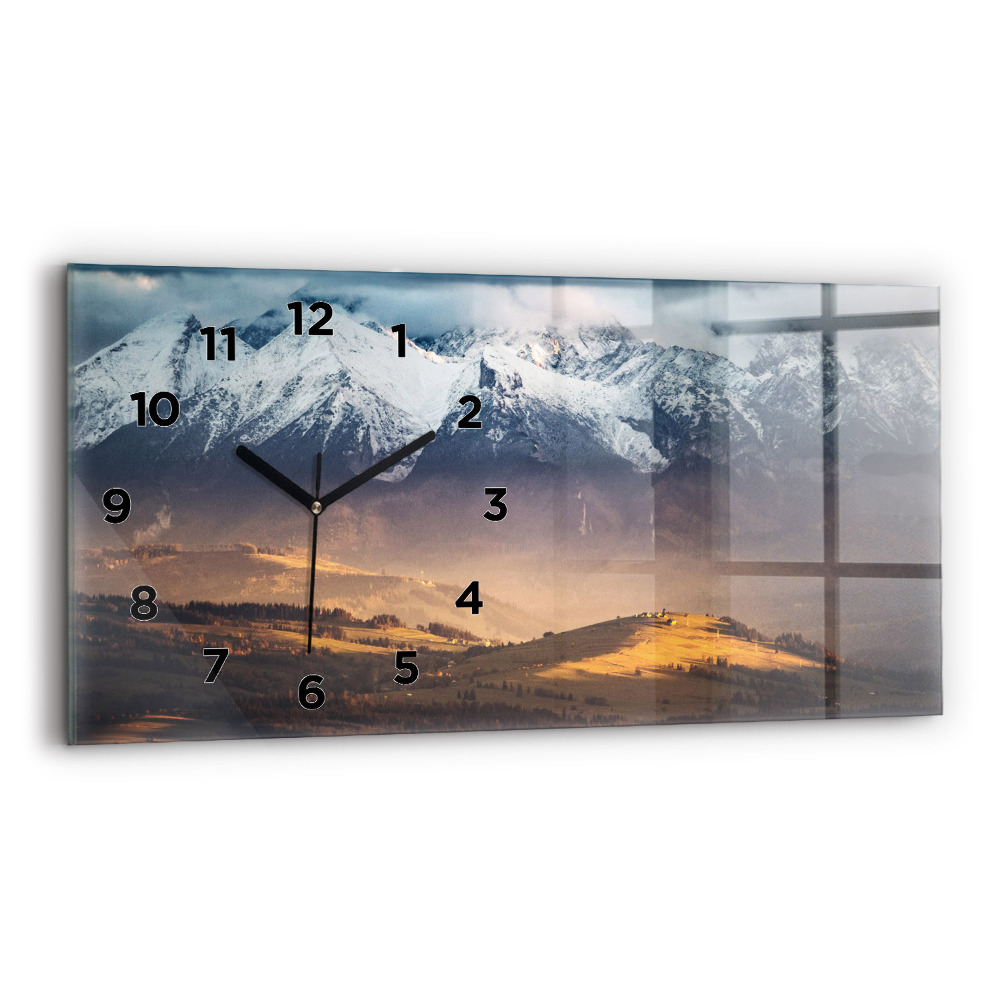 Négyszögletes üvegóra vízszintesen 60x30 Tátrai hegyek téli panoráma
