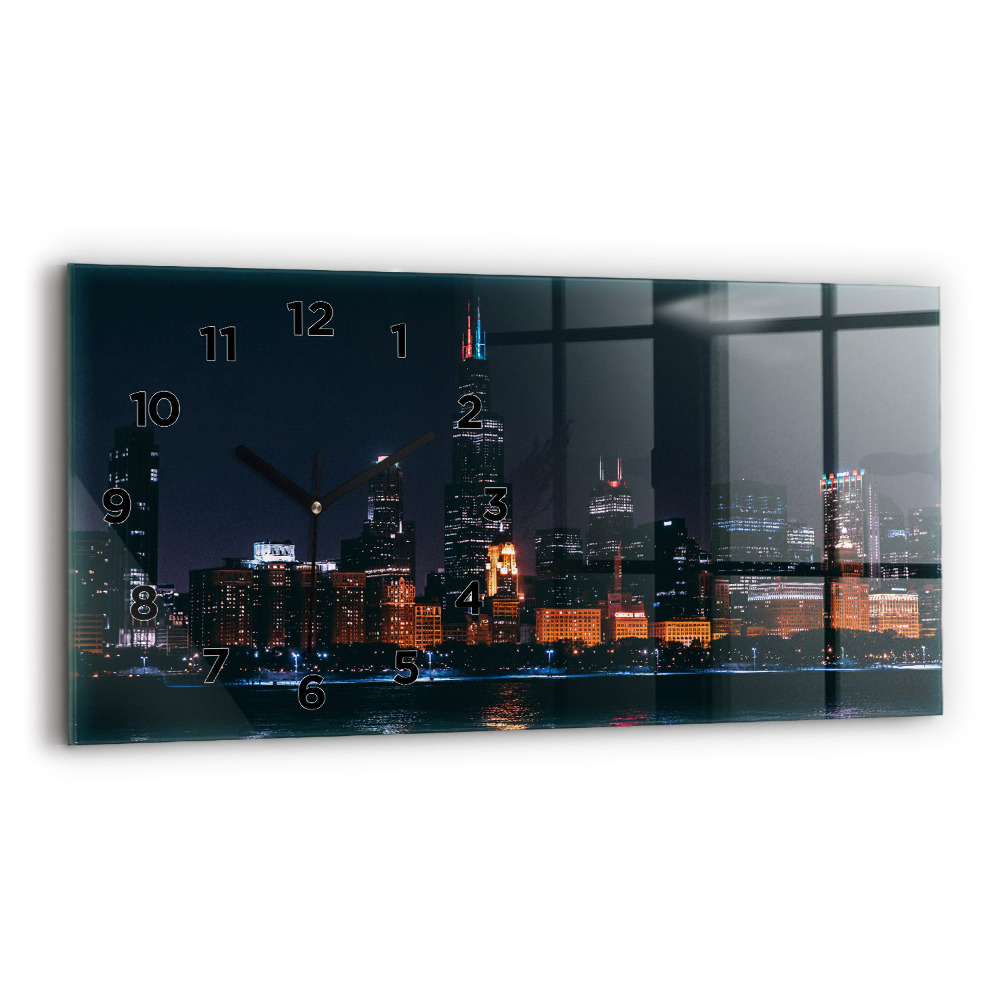 Négyszögletes üvegóra vízszintesen 60x30 Chicagói városkép