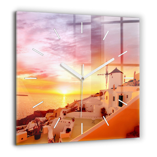 Négyzet alakú üvegóra 60x60 Régi szélmalom Szantoriniben