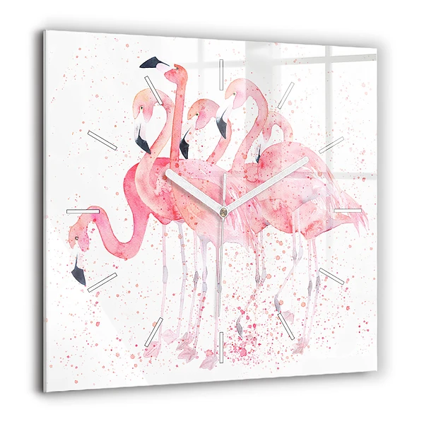 Négyzetes üvegóra 60x60 Flamingók csoportja
