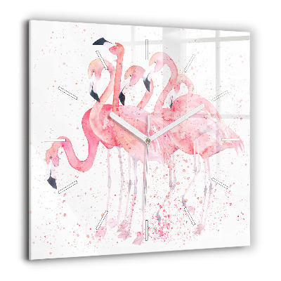 Négyzetes üvegóra 60x60 Flamingók csoportja