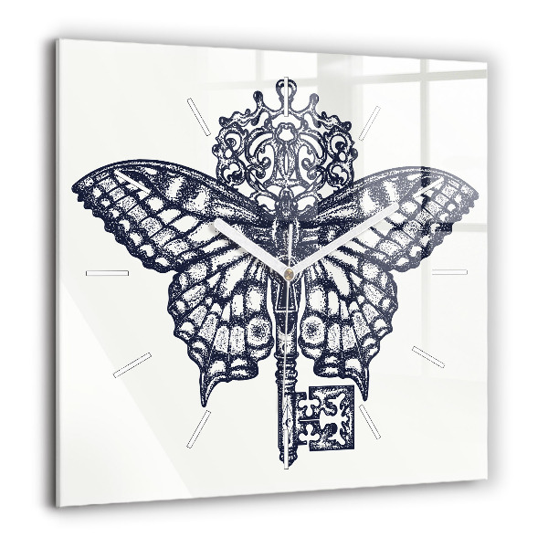 Szögletes üvegóra 60x60 Pillangó és kulcs - boho stílus