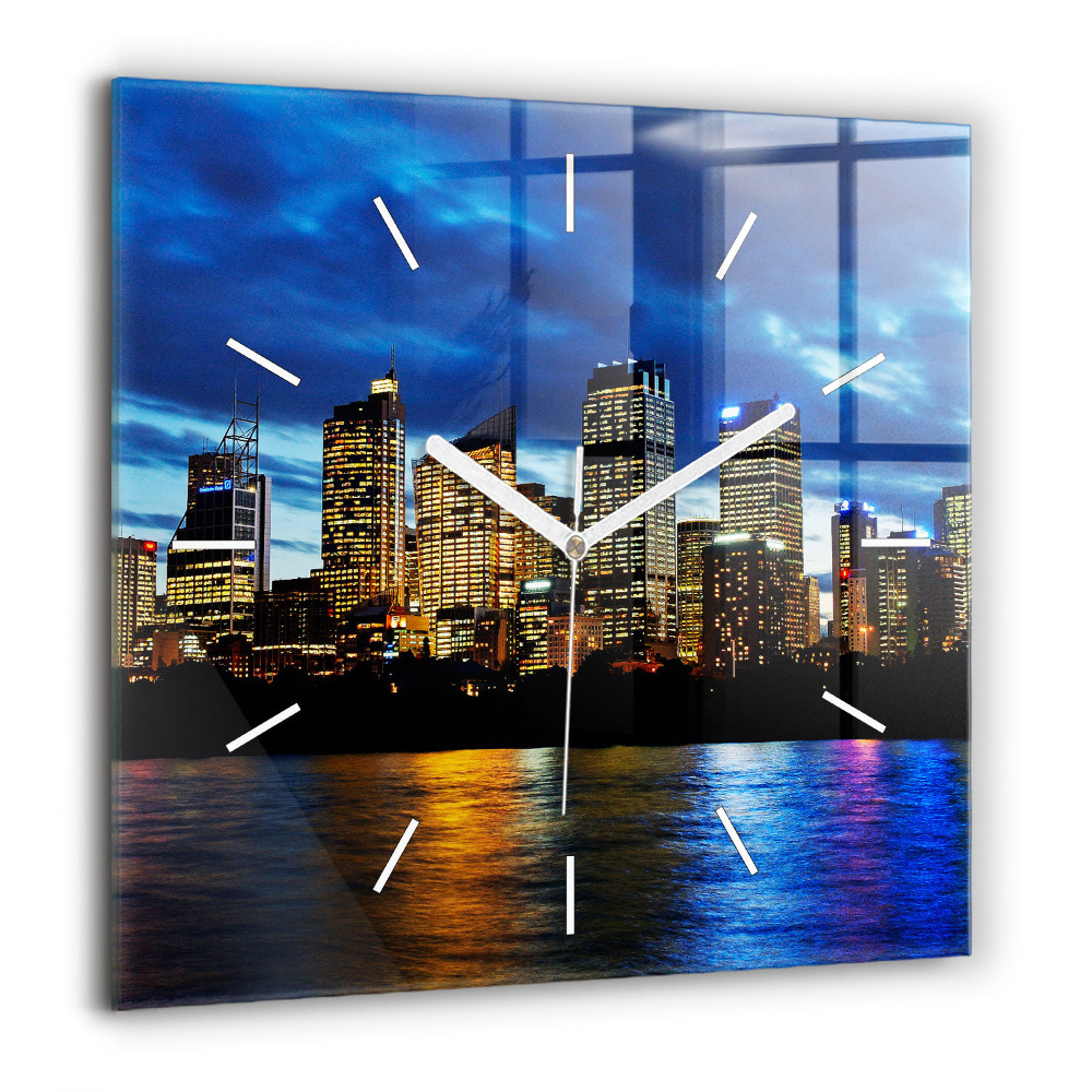 Négyzetes üvegóra 60x60 Sydney este