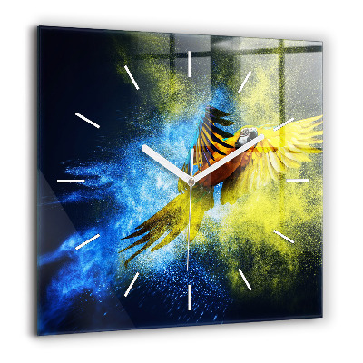 Négyzetes üvegóra 60x60 Színes papagáj