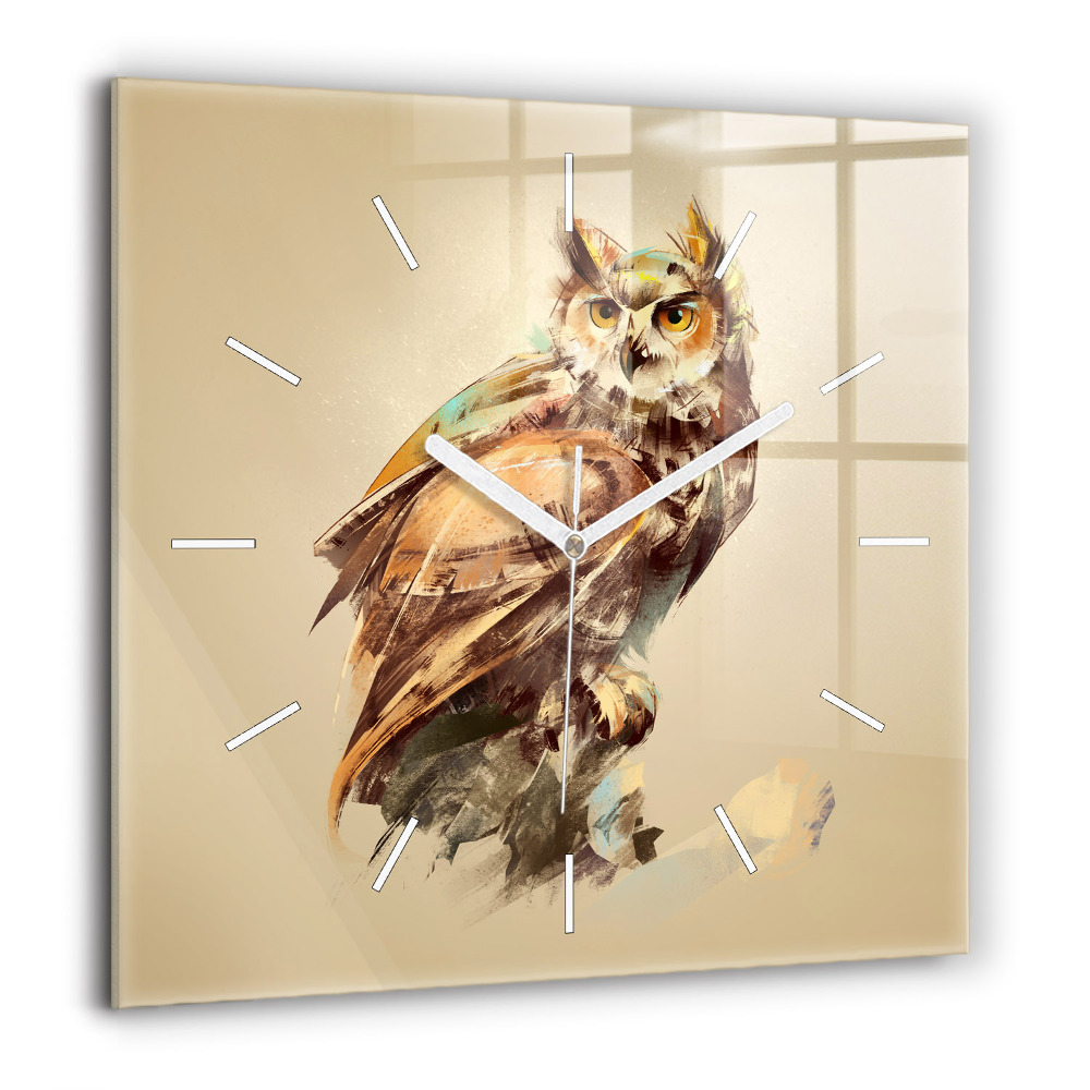 Szögletes üvegóra 60x60 Bagoly - a bölcsesség jele