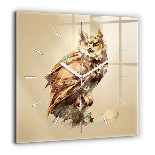 Szögletes üvegóra 60x60 Bagoly - a bölcsesség jele