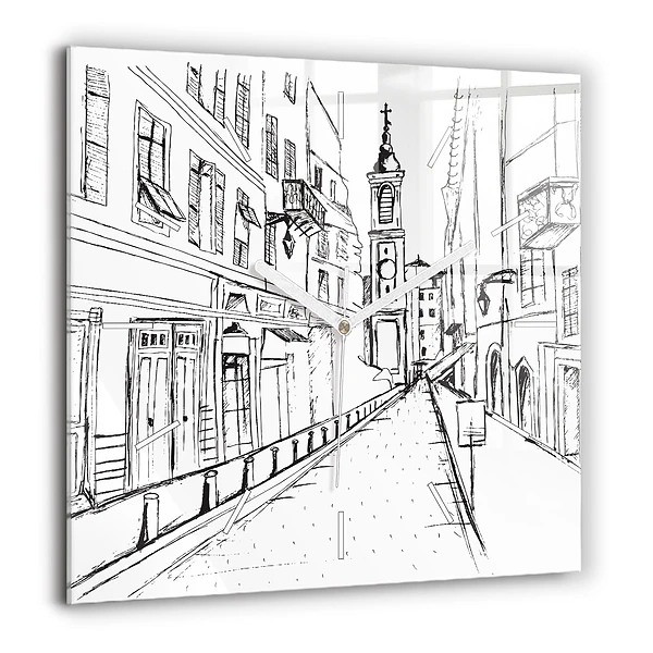 Négyzet alakú üvegóra 60x60 Város rajz Provence