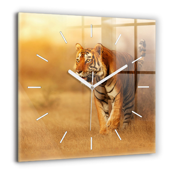 Négyzet alakú üvegóra 60x60 Vadászat Tigris