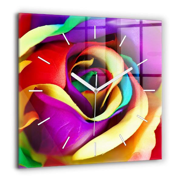 Négyzetes üvegóra 60x60 Szivárvány rózsa