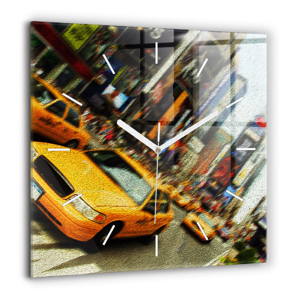 Négyzetes üvegóra 60x60 New York-i taxik