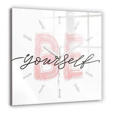 Négyzetes üvegóra 60x60 Légy önmagad felirat