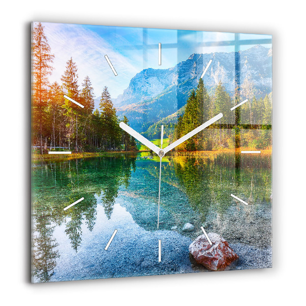 Szögletes fali üvegóra 60x60 Folyó hegyek Tájkép