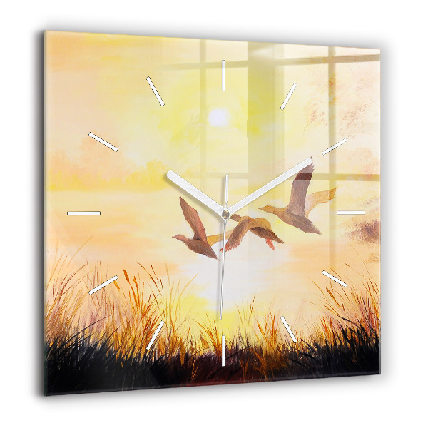 Négyzetes üvegóra 60x60 Daruk naplementében