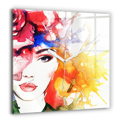 Szögletes fali üvegóra 60x60 Színes női portré