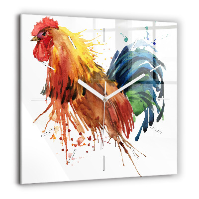 Szögletes üvegóra 60x60 Színes kakas