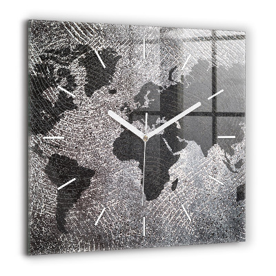 Szögletes üvegóra 60x60 Konkrét világtérkép