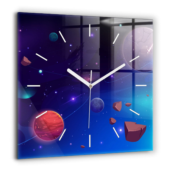 Négyzet alakú üvegóra 60x60 Bolygók galaxis