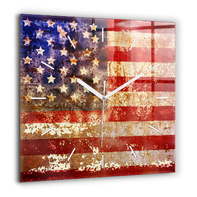 Négyzet alakú üvegóra 60x60 Amerikai zászló vintage stílusban