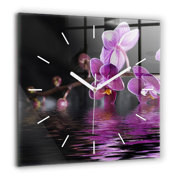 Négyzet alakú üvegóra 60x60 Orchidea virág a vízen