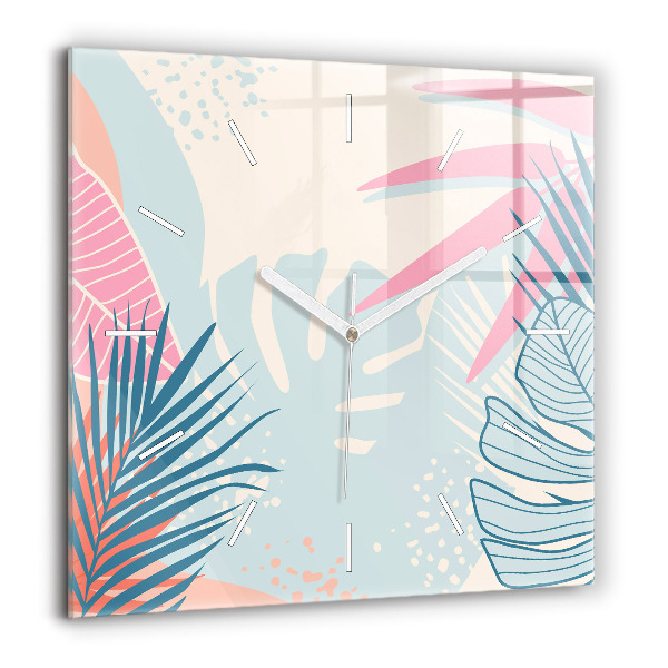 Szögletes fali üvegóra 60x60 Pasztell levelek - trópusi
