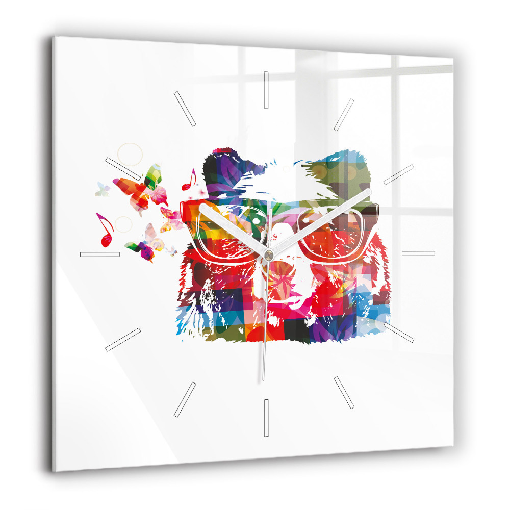 Szögletes üvegóra 60x60 Medvefej