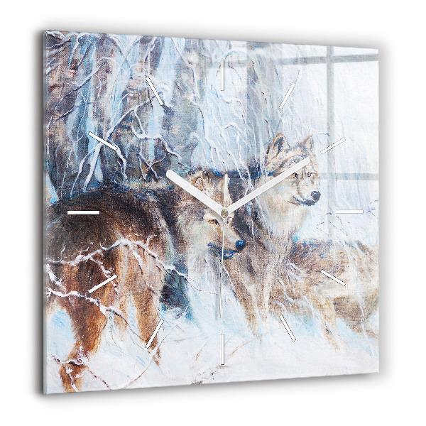 Szögletes üvegóra 60x60 Farkasok az erdőben