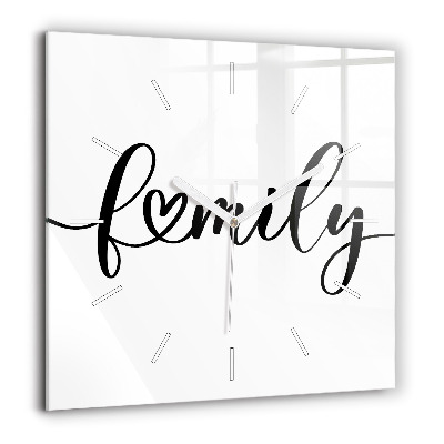 Négyzetes üvegóra 60x60 Családi felirat és szív