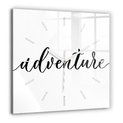 Négyzet alakú üvegóra 60x60 Kalandos felirat