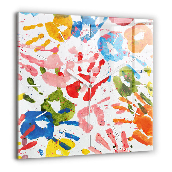 Négyzetes üvegóra 60x60 Gyermekek kézlenyomatai