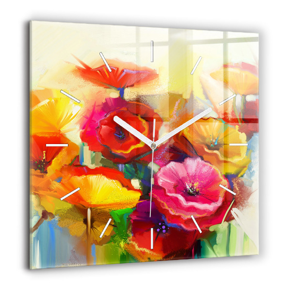 Szögletes üvegóra 60x60 Színes pipacsok