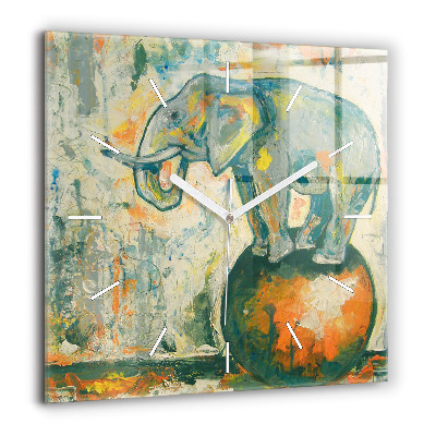 Szögletes üvegóra 60x60 Festett elefánt testtartás