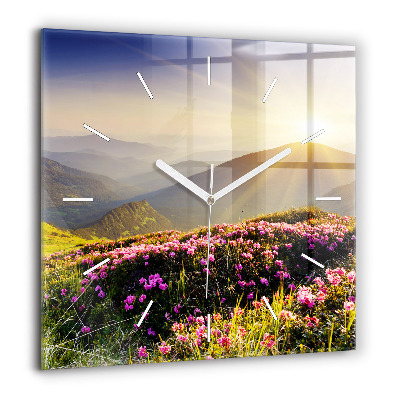 Négyzetes üvegóra 60x60 Hegyi táj