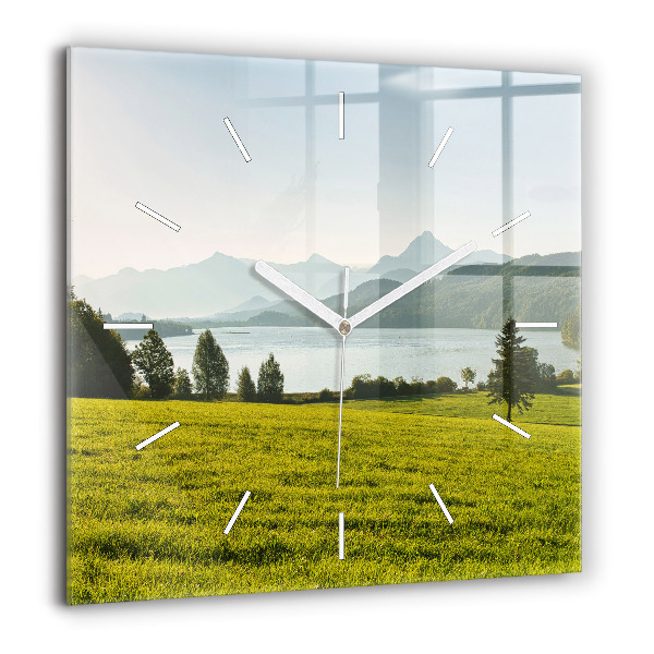 Négyzetes üvegóra 60x60 Hegyek és mező
