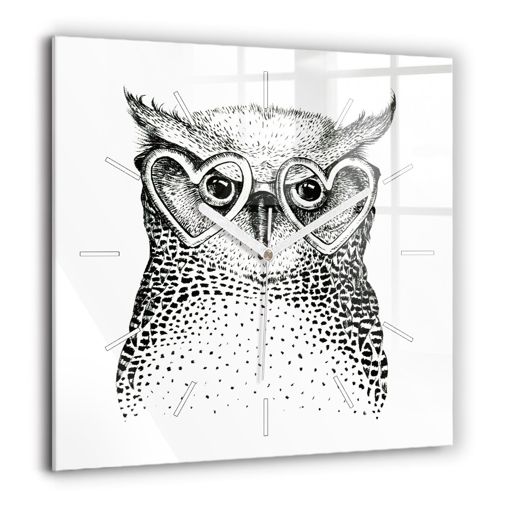 Szögletes üvegóra 60x60 Rajzolt bagoly szemüveggel