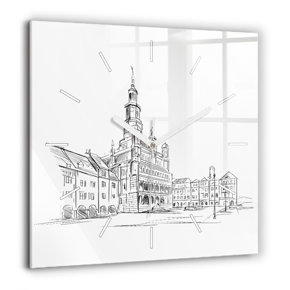 Négyzetes üvegóra 60x60 Poznań óvárosának vázlata