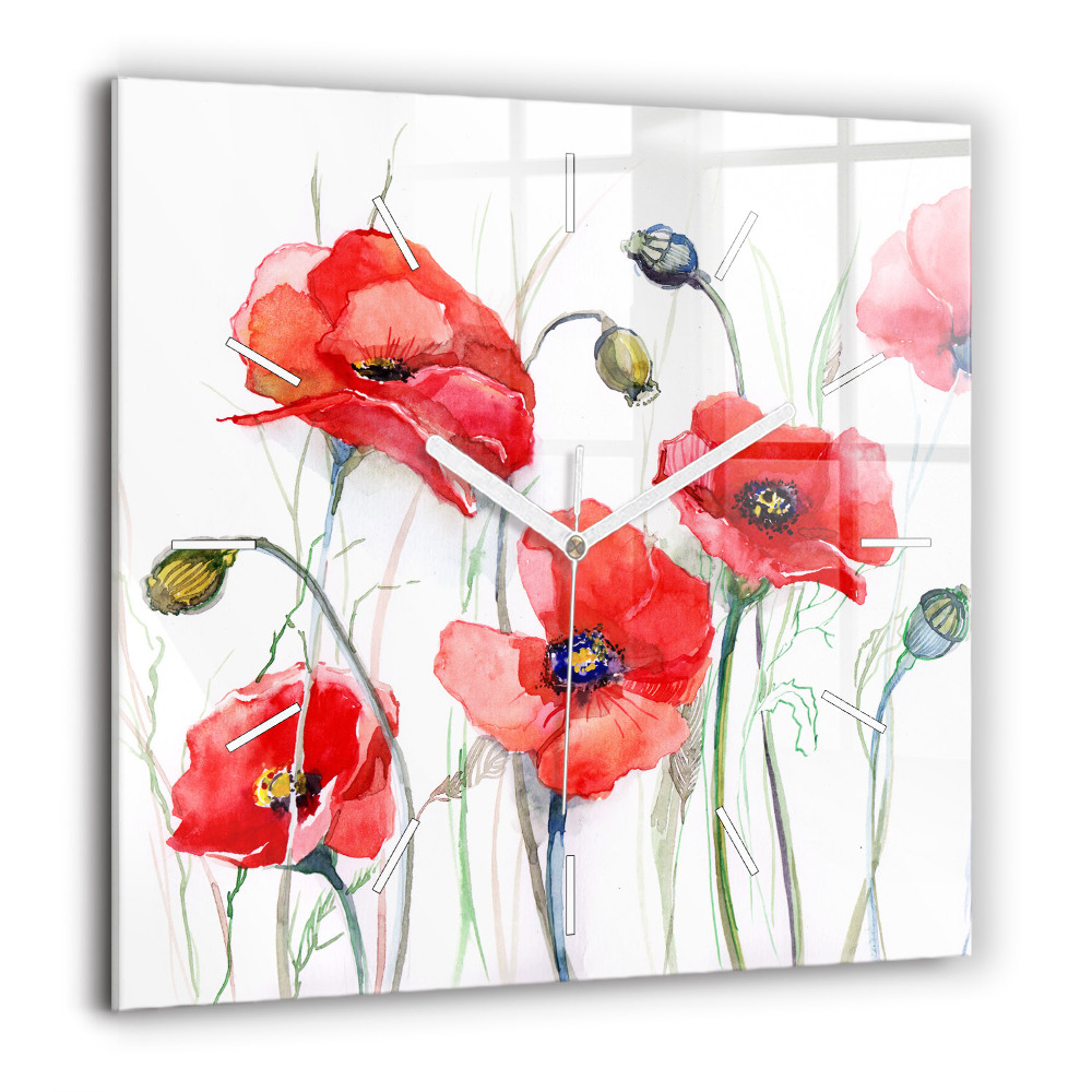 Szögletes üvegóra 60x60 Festett vörös pipacsok