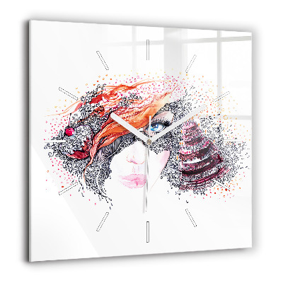 Szögletes üvegóra 60x60 Édes nő süteménnyel