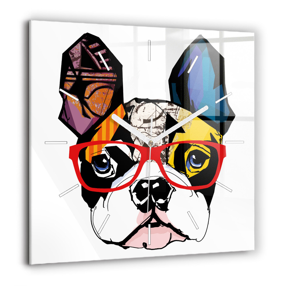 Szögletes üvegóra 60x60 Francia bulldog szemüveggel