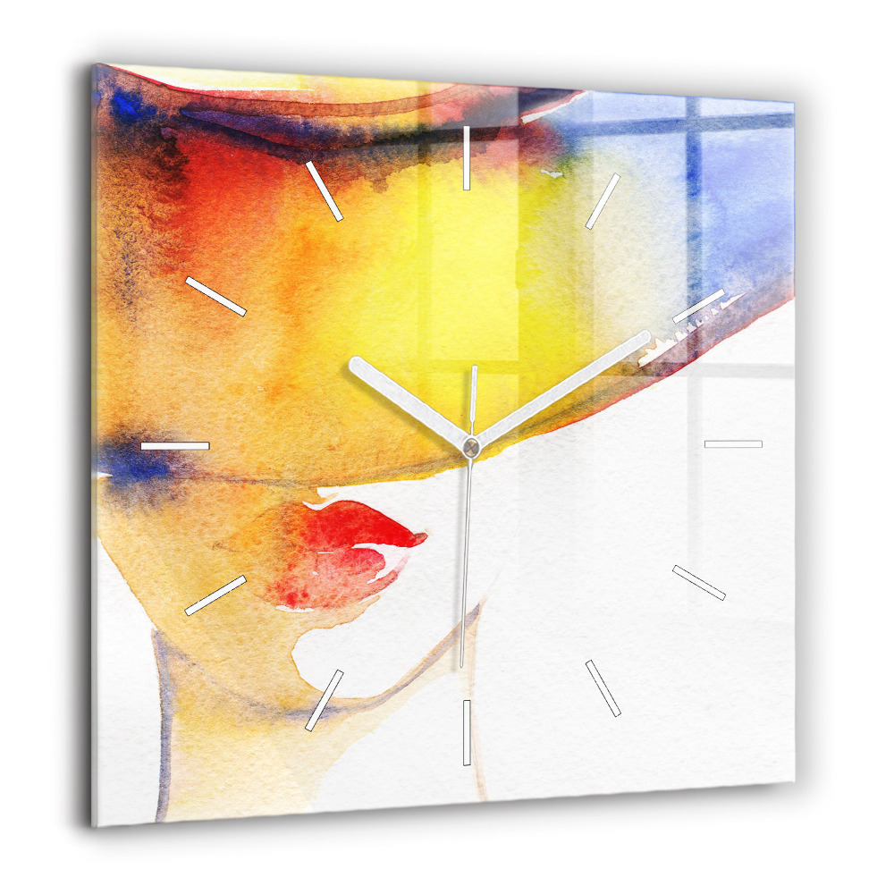 Szögletes fali üvegóra 60x60 Nő kalapban