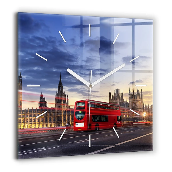 Szögletes fali üvegóra 60x60 Piros londoni busz