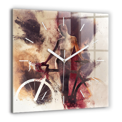 Szögletes üvegóra 60x60 Nő és kerékpár