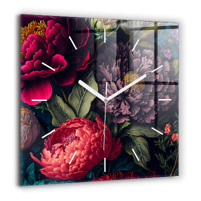 Négyzetes üvegóra 60x60 Szüreti virágcsokor