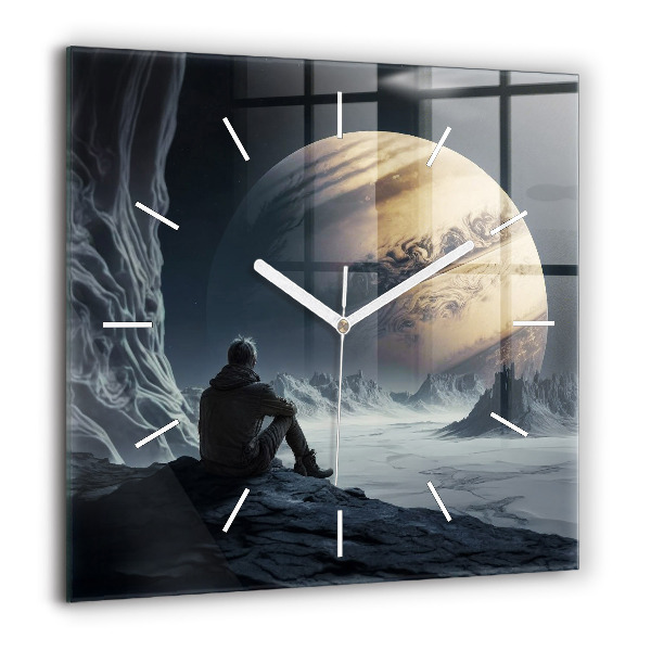 Szögletes fali üvegóra 60x60 Ember a Hold hátterén