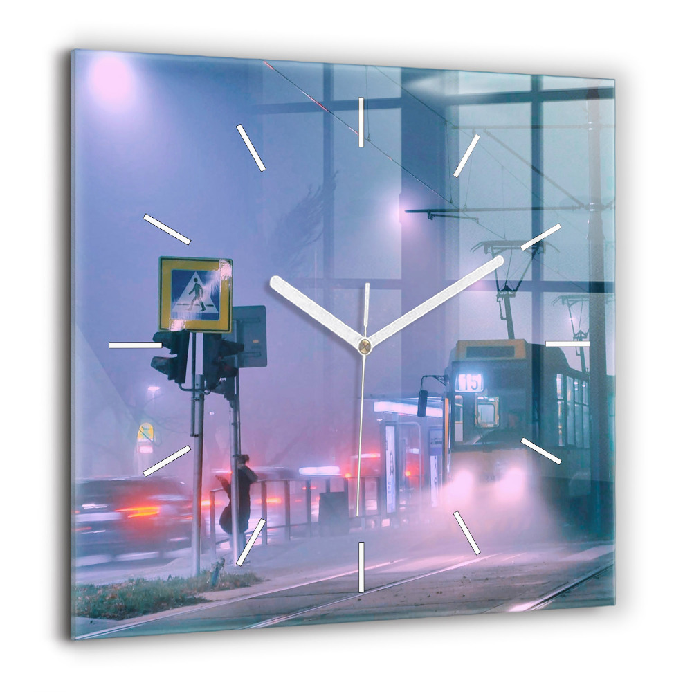 Szögletes üvegóra 60x60 Varsó a ködben