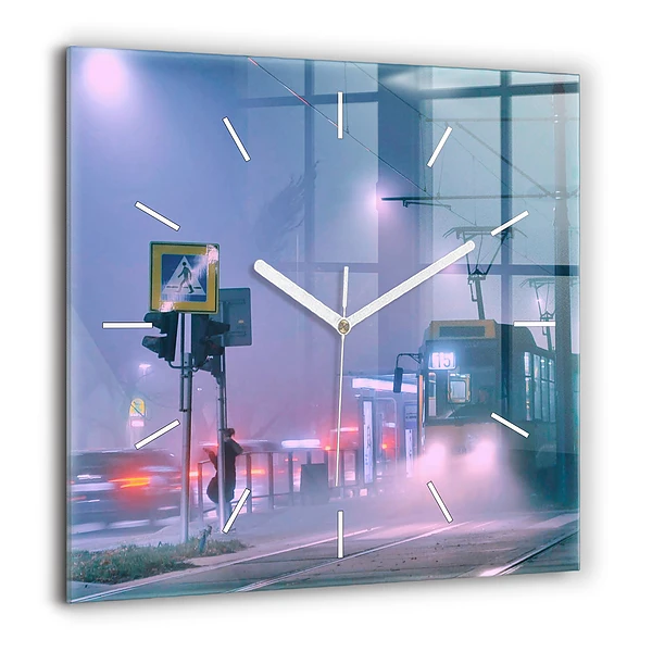 Szögletes üvegóra 60x60 Varsó a ködben