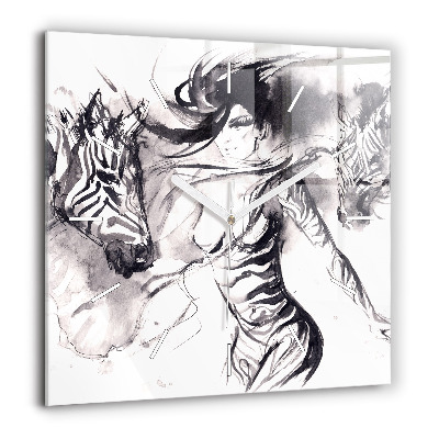 Szögletes üvegóra 60x60 Nő és zebrák